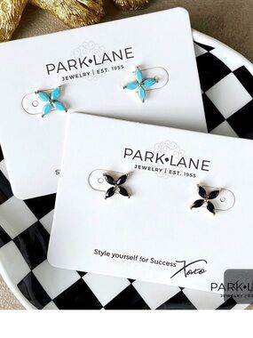 Park Lane Flower Stud Earrings - Turquoise & Black